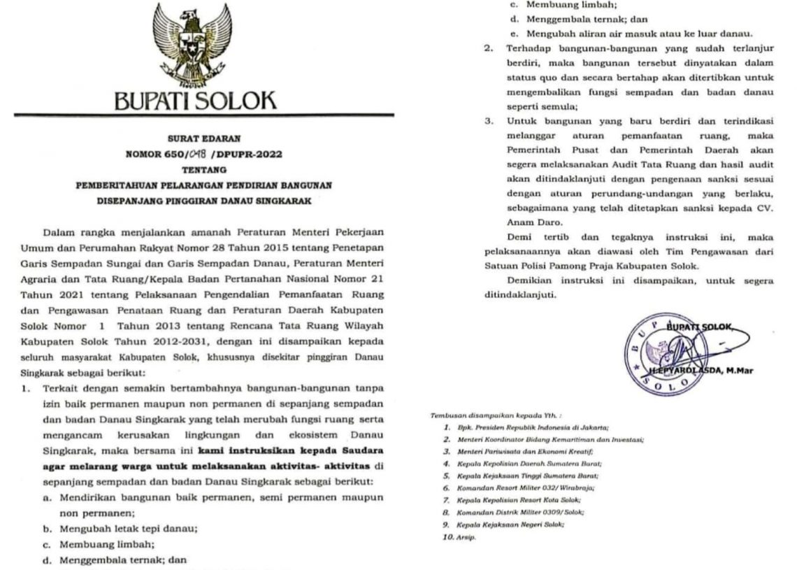 Patuh dan Taat, Bupati Solok Keluarkan Surat Edaran