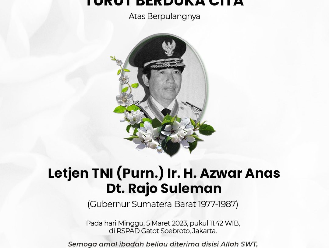 Tokoh Nasional Azwar Anas Meninggal Dunia, Gubernur dan Wagub Sumbar Sampaikan Duka