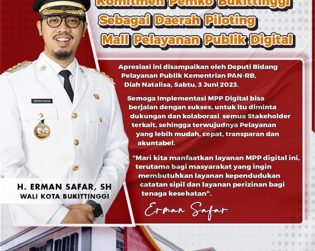 Kemenpan RB Apresiasi Komitmen Pemko Bukittinggi sebagai Daerah Piloting MPP Digital