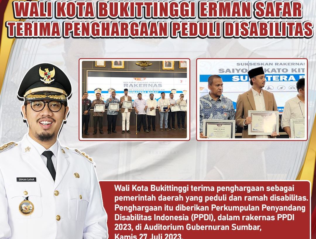 Pemko Dinilai Ramah Terhadap Disabilitas, Wako Erman Safar Terima Penghargaan dari PPDI