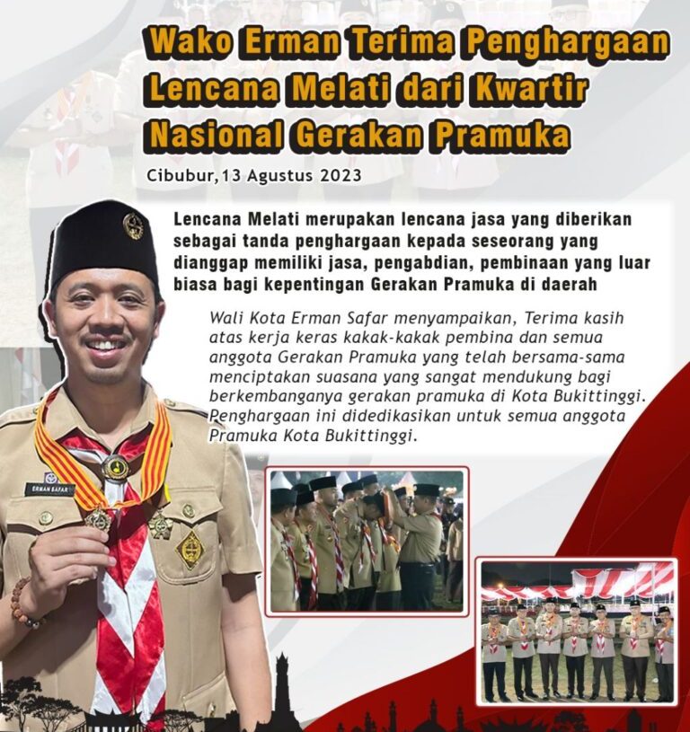 Wako Erman Safar Terima Penghargaan Lencana Melati dari Kwartir Nasional Gerakan Pramuka
