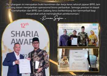 Raih Nilai Tertinggi, BPRS Jam Gadang menjadi BPRTV Syariah No 1 se Indonesia