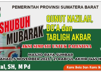 Gubernur Mahyeldi Ajak Masyarakat Ramaikan Doa Bersama untuk Palestina di Masjid Raya Sumbar Subuh Minggu Ini