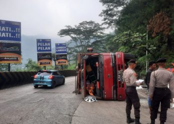 Rebah Kuda, Truk Bermuatan Beras Hilang Kendali saat Pendakian di Sitinjau Lauik