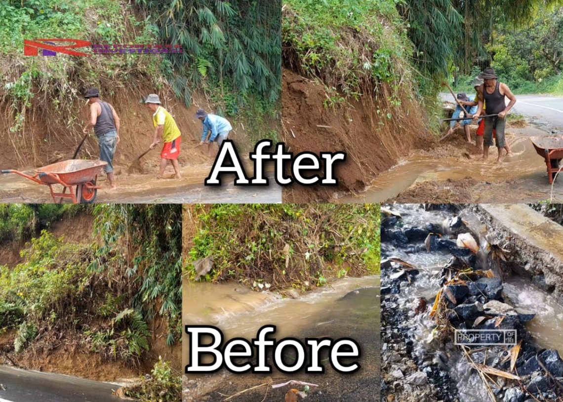 Dengan Alat Seadanya, Material Longsor di Kelok Bawah Tunjam Nagari Tanjung, Kec Sungayang Mulai Dibersihkan