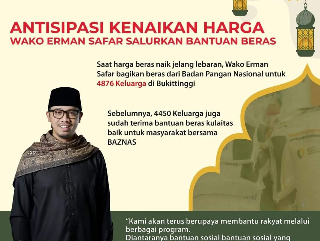 Antisipasi Naiknya Harga, Wako Salurkan Bantuan Beras untuk Warga Bukittinggi