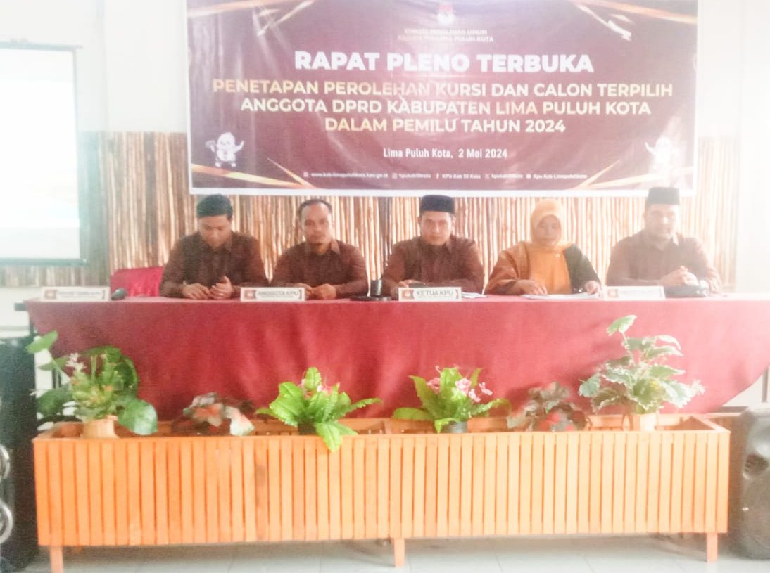 KPU Limapuluh Kota Laksanakan Penetapan Perolehan Kursi dan Anggota DPRD Terpilih