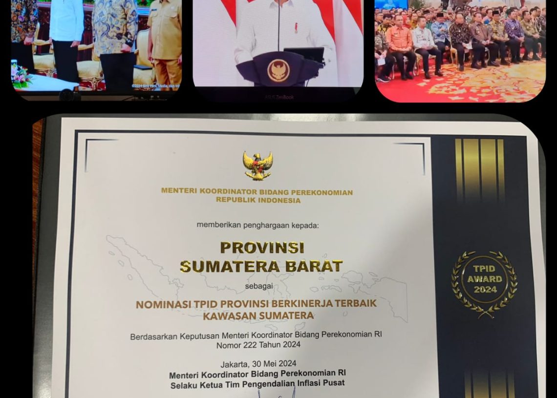 Provinsi Sumbar Raih Penghargaan Nominasi TPID Berkinerja Terbaik Kawasan Sumatera