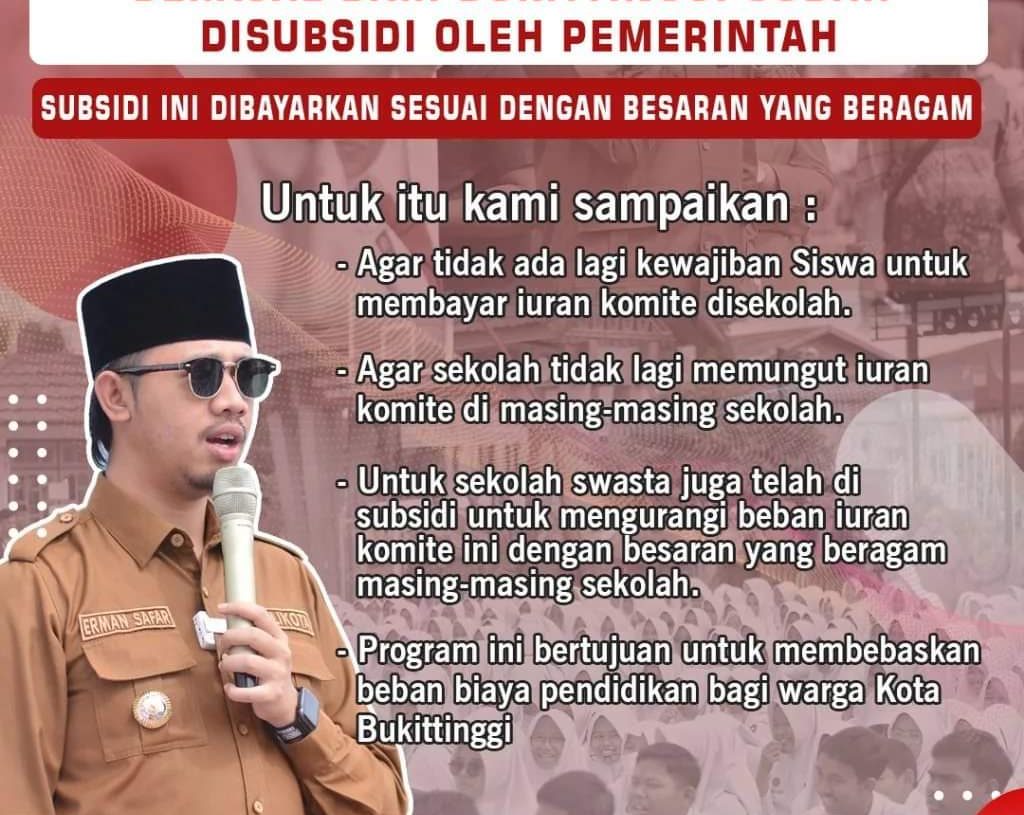 Disubsidi Pemko, Siswa SLTA di Kota Bukittinggi Dibebaskan Pungutan Uang Komite