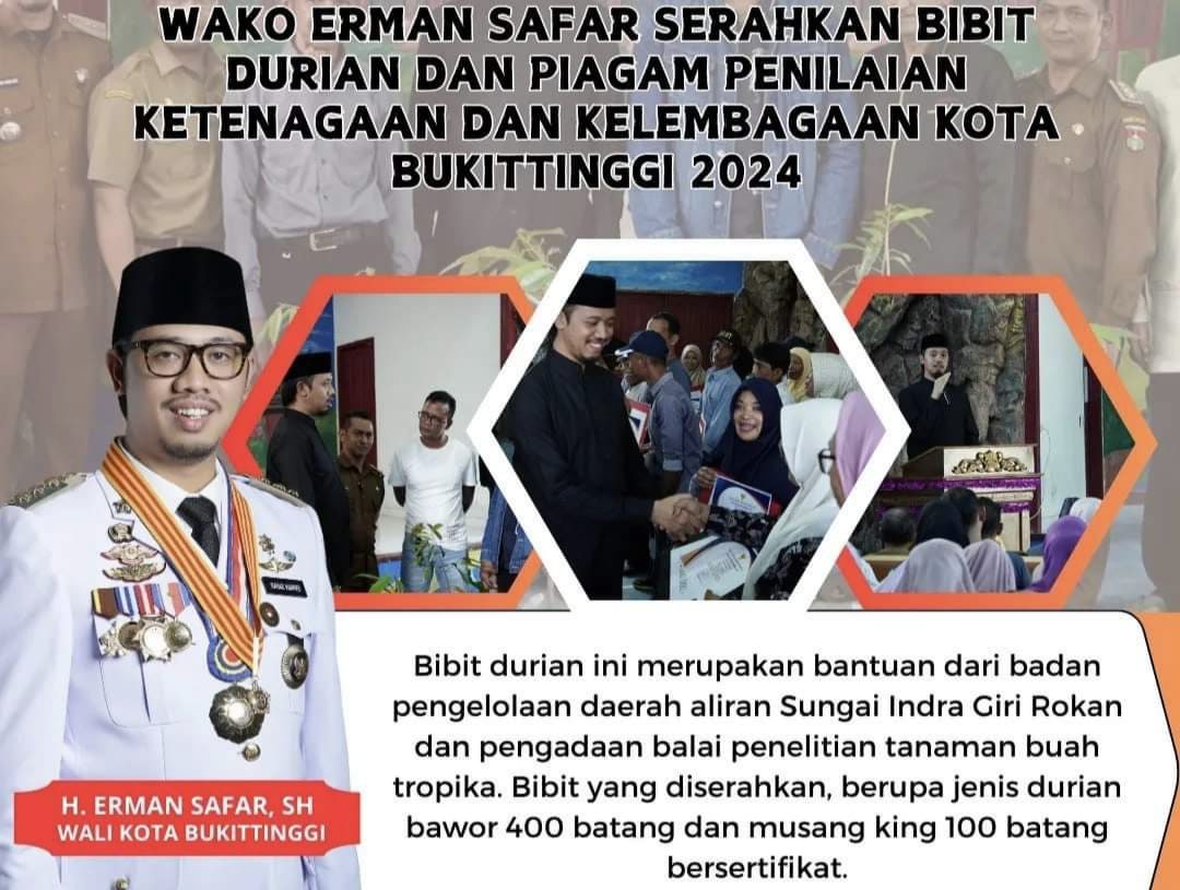 Wako Erman Safar Serahkan Bibit Durian dan Piagam Penghargaan