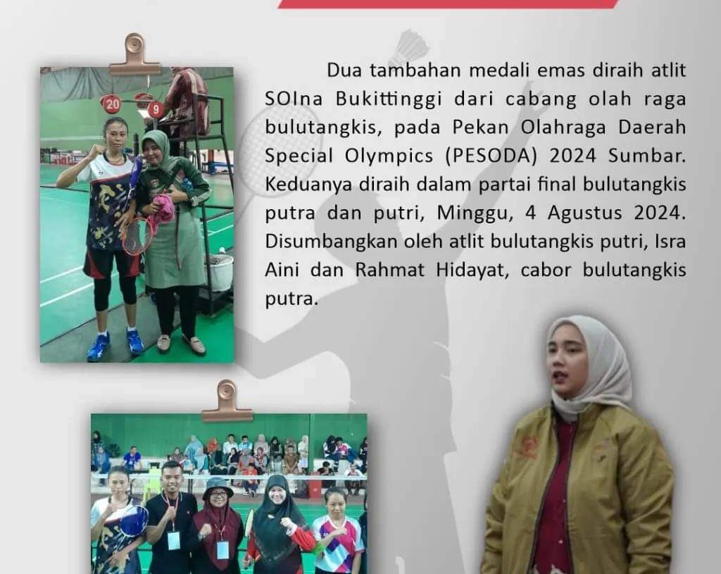 Hebat, Dua Atlit Bulutangkis SOIna Bukittinggi Rebut Medali Emas