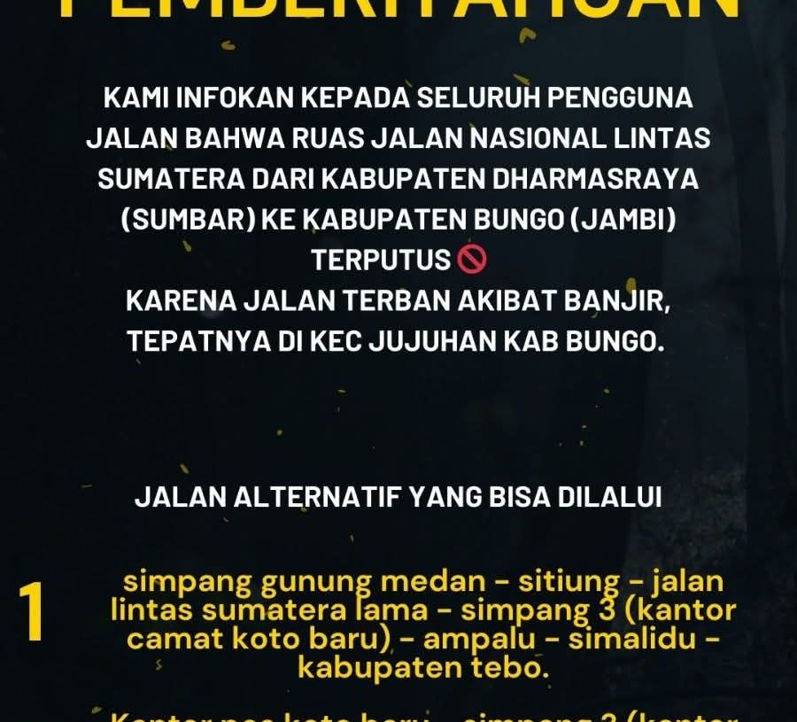 Dishub Dharmasraya Informasikan Jalur Alternatif Akibat Putusnya Jalan Lintas Sumatera di Perbatasan Sumbar-Jambi