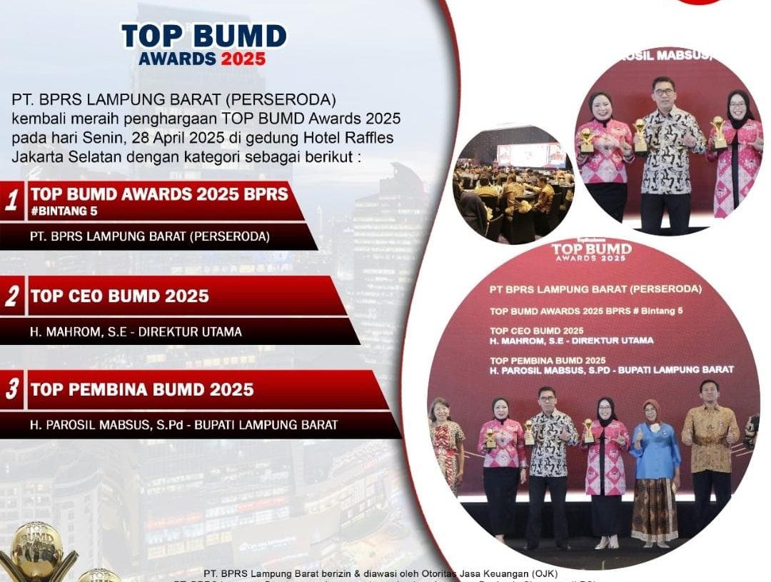 PT BPRS Lambar Raih Top BUMD Awards Bintang Lima, Bupati Apresiasi