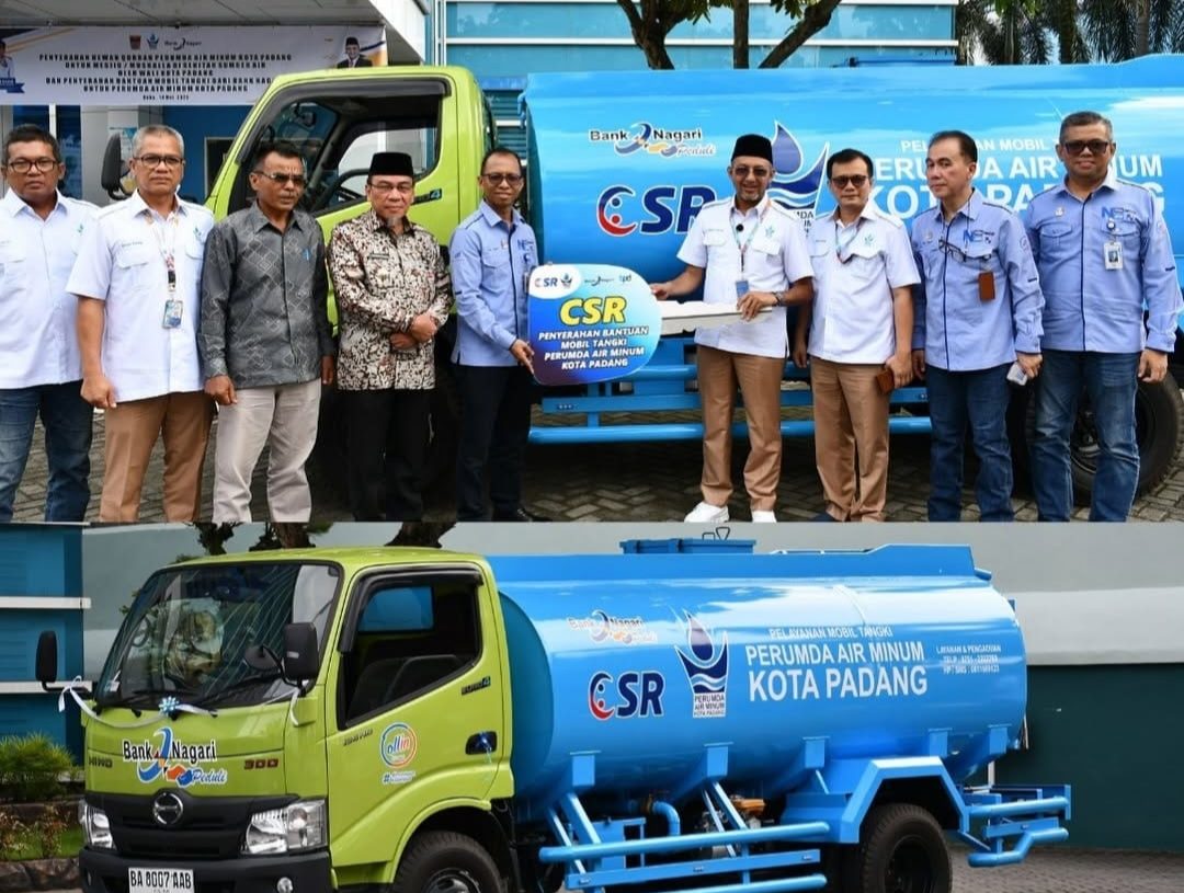 PERUMDA Air Minum Kota Padang Terima Bantuan Mobil Tangki Air dari Bank Nagari