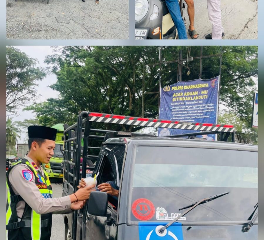 Di Tepi Jalintas Sumatera , Polisi Membagi Senja Dan Takjil Untuk Para Pengendara